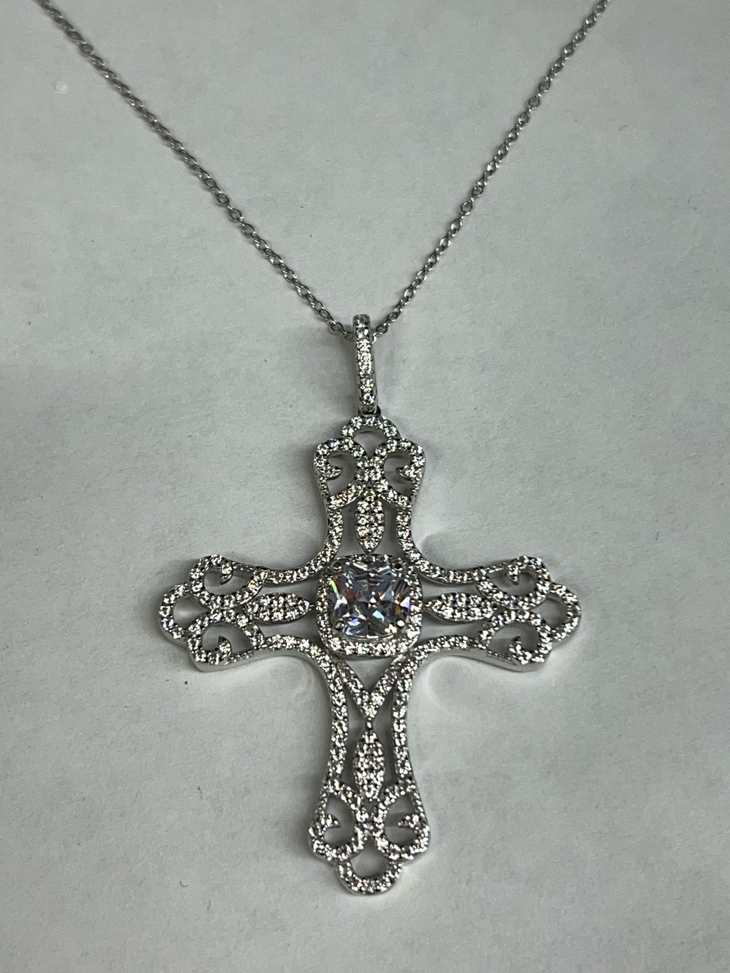 Sterling Silver CZ Necklace Cross Pendant & Chain New JTV