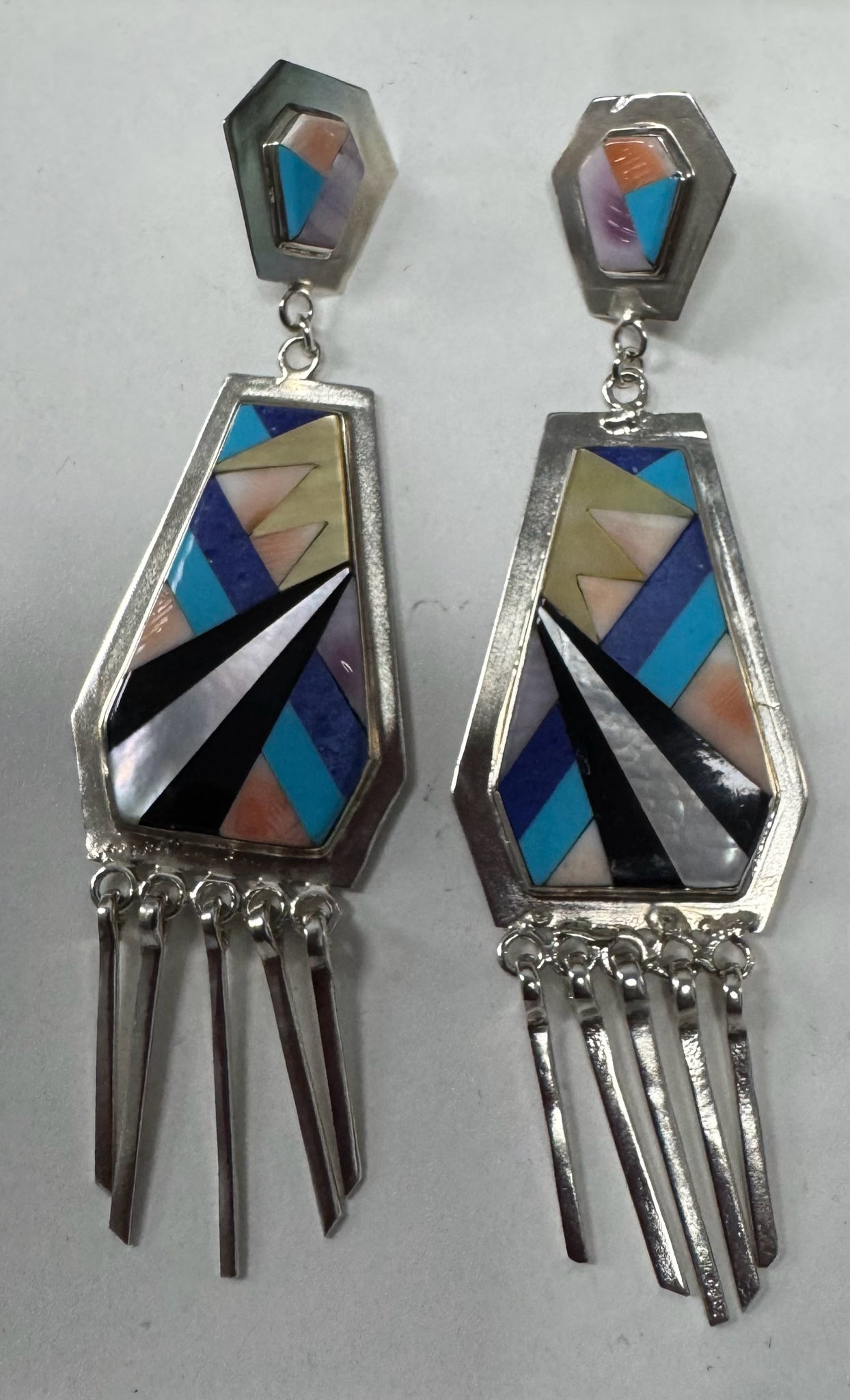 Sterling Silver Inlaid Dangle Earrings