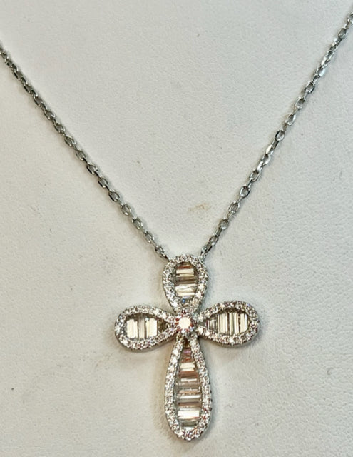 Sterling Silver CZ Cross Pendant & Necklace Chain JTV New