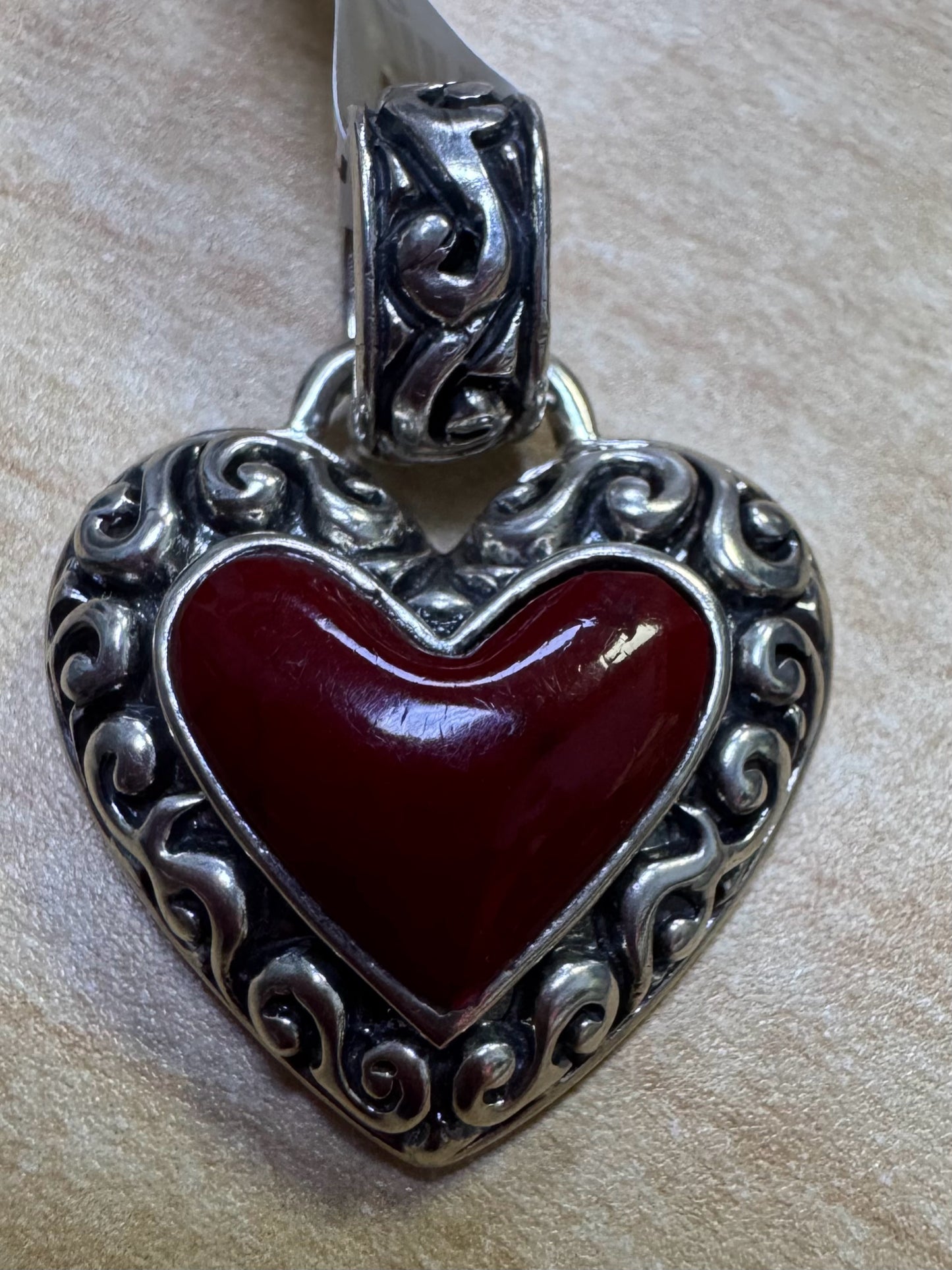 Sterling Silver Red Coral Heart Pendant