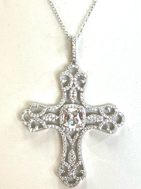 Sterling Silver CZ Cross Pendant & Necklace Chain JTV New