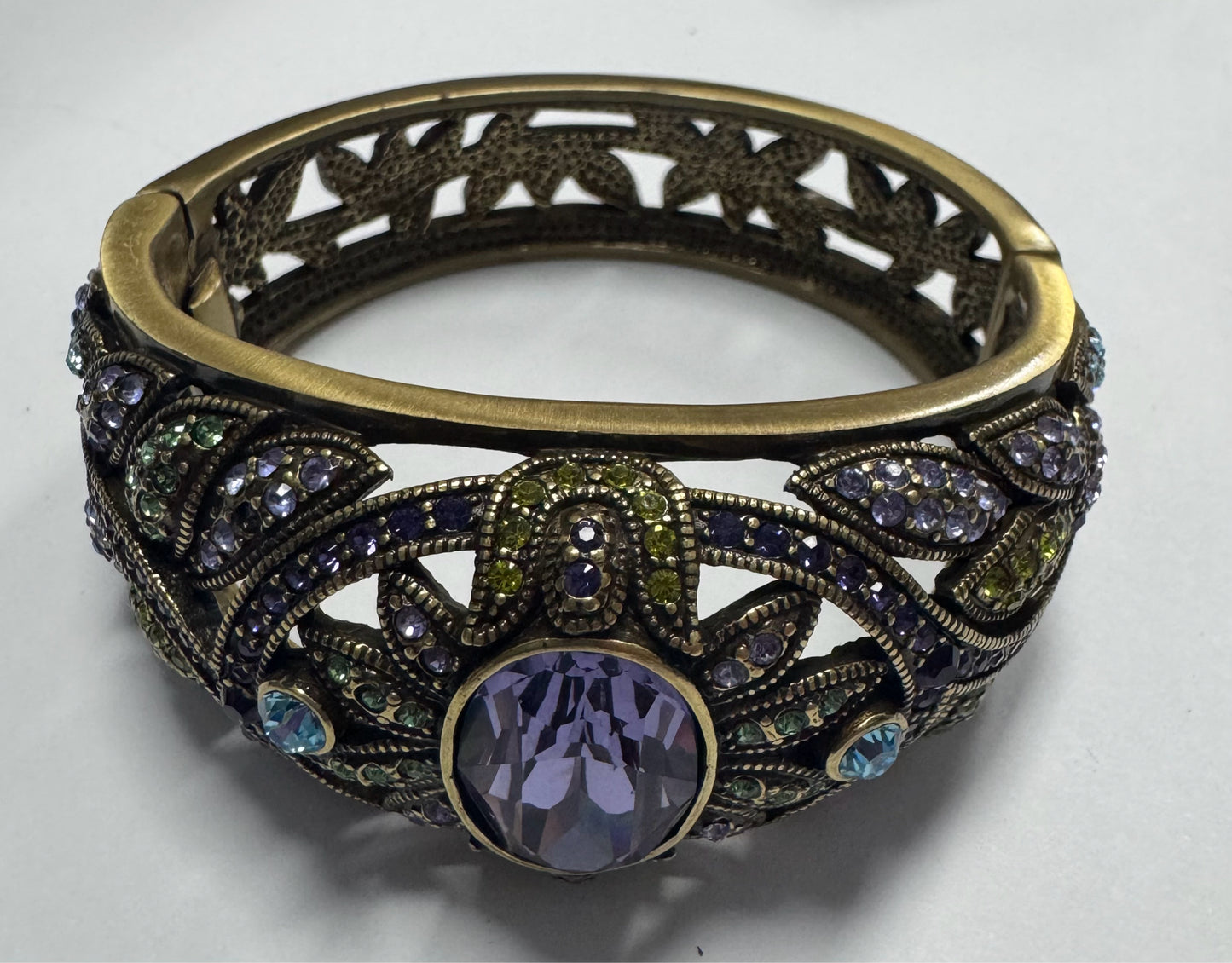 Heidi Daus Delight In Tanzanite Clamper Bracelet Purple Blue Bronze Statement