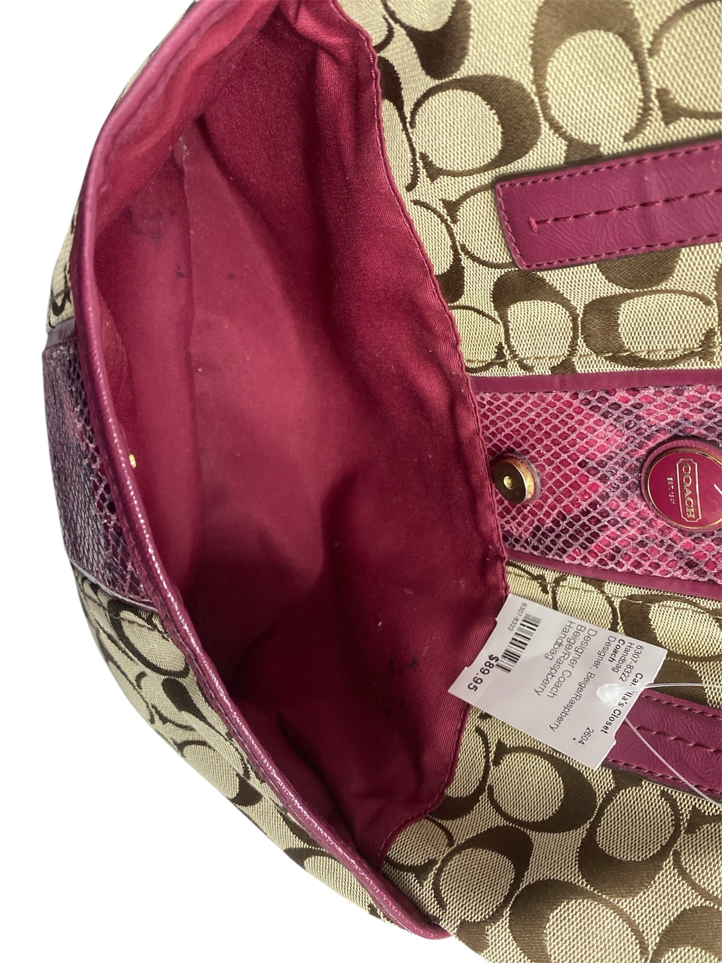 Designer Coach Beige/Raspberry Handbag