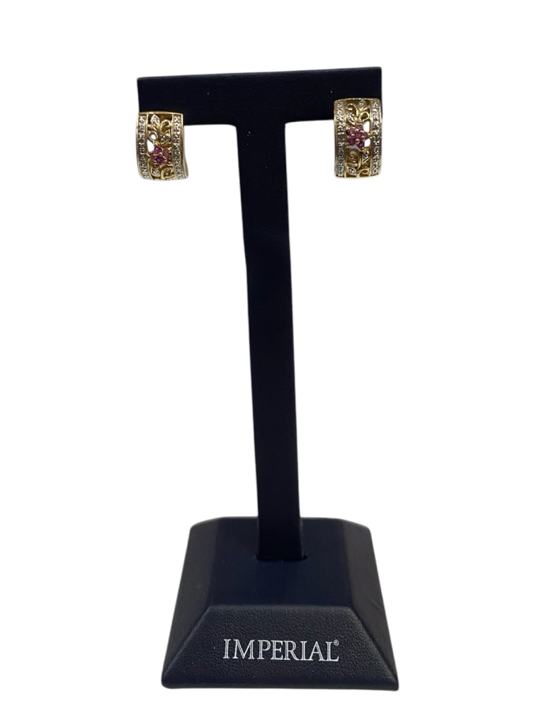 Gold Over Sterling Earrings Ruby Hoops