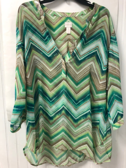 Teal/Beige Chico's Long Sleeve Shirt Women's