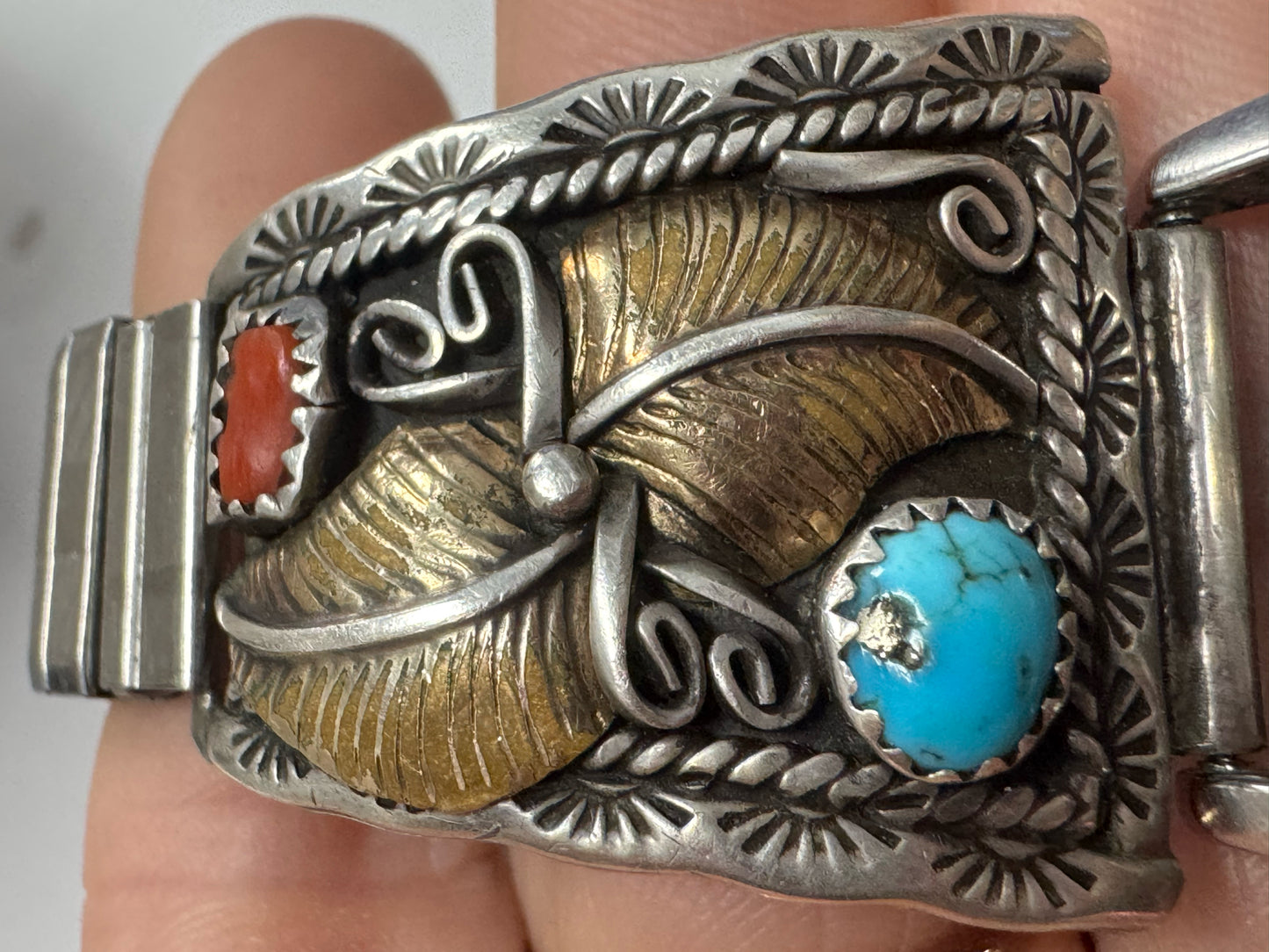Sterling Silver & Gold Filled Watch Tips Turquoise & Coral Timex Watch