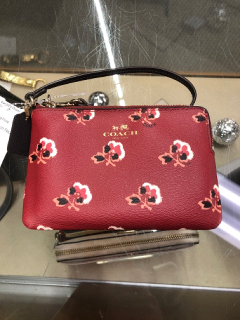 Designer Coach Red Floral Wristlet