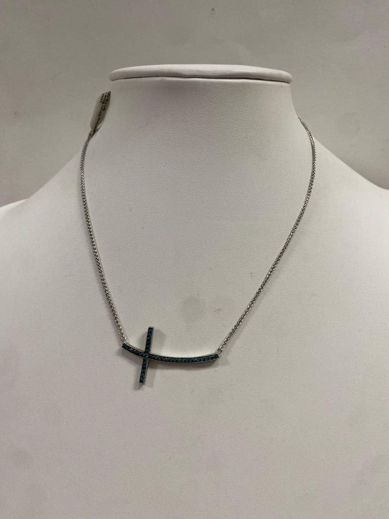 17.5" Sterling Silver Blue CZ Cross