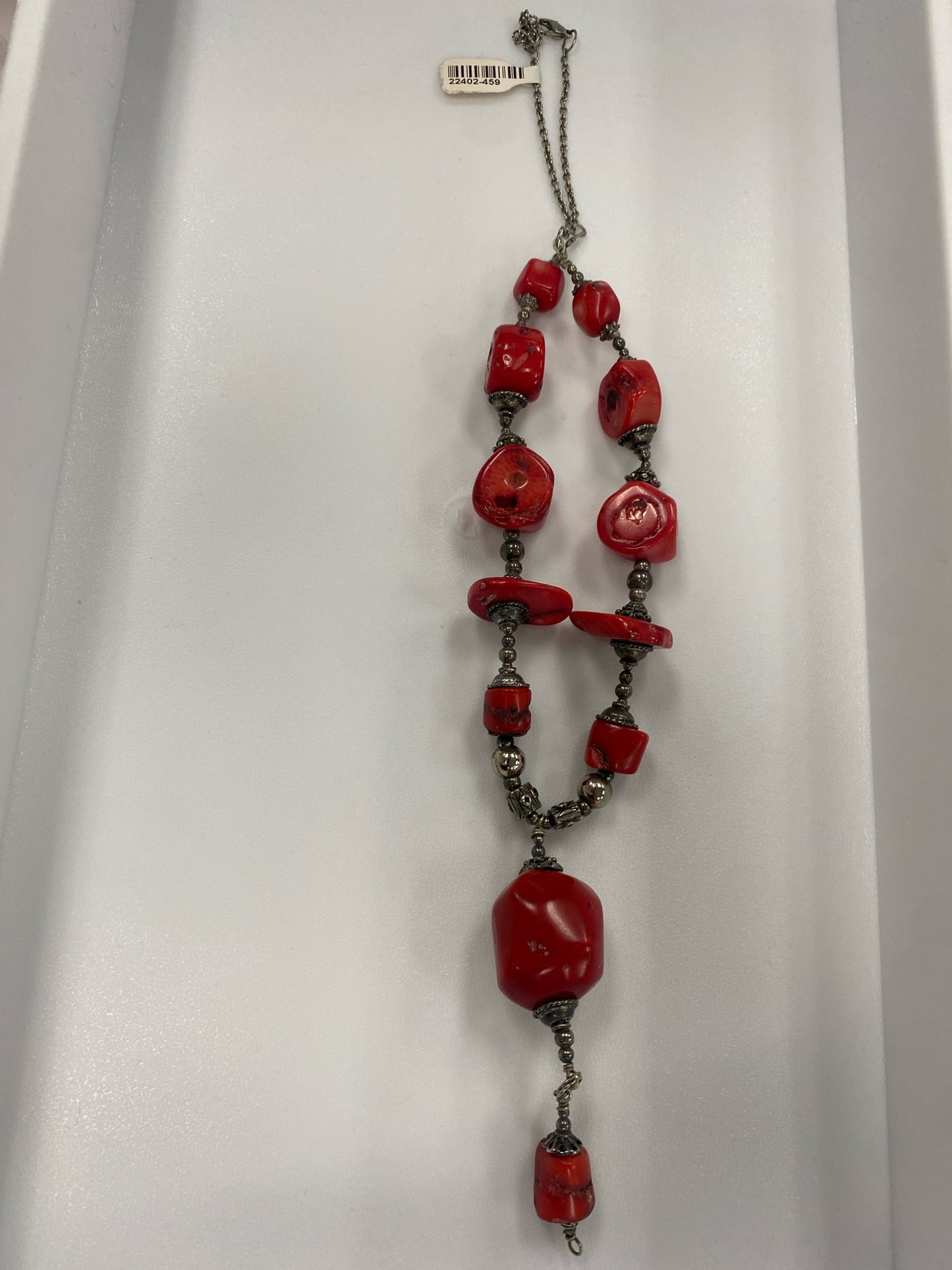 18" Dyed Bamboo Red Coral Large Beads Bold Necklace Chunky