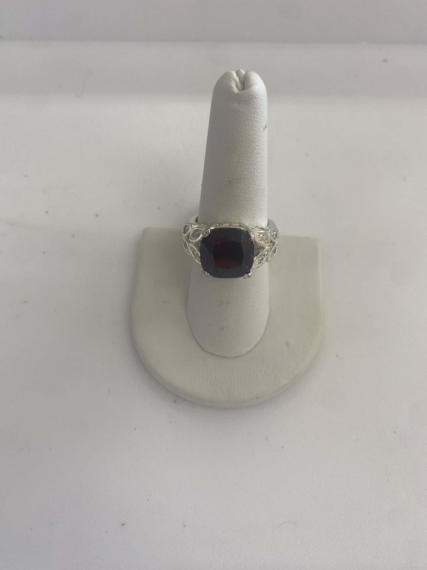 Sterling Silver Garnet Ring Size 8