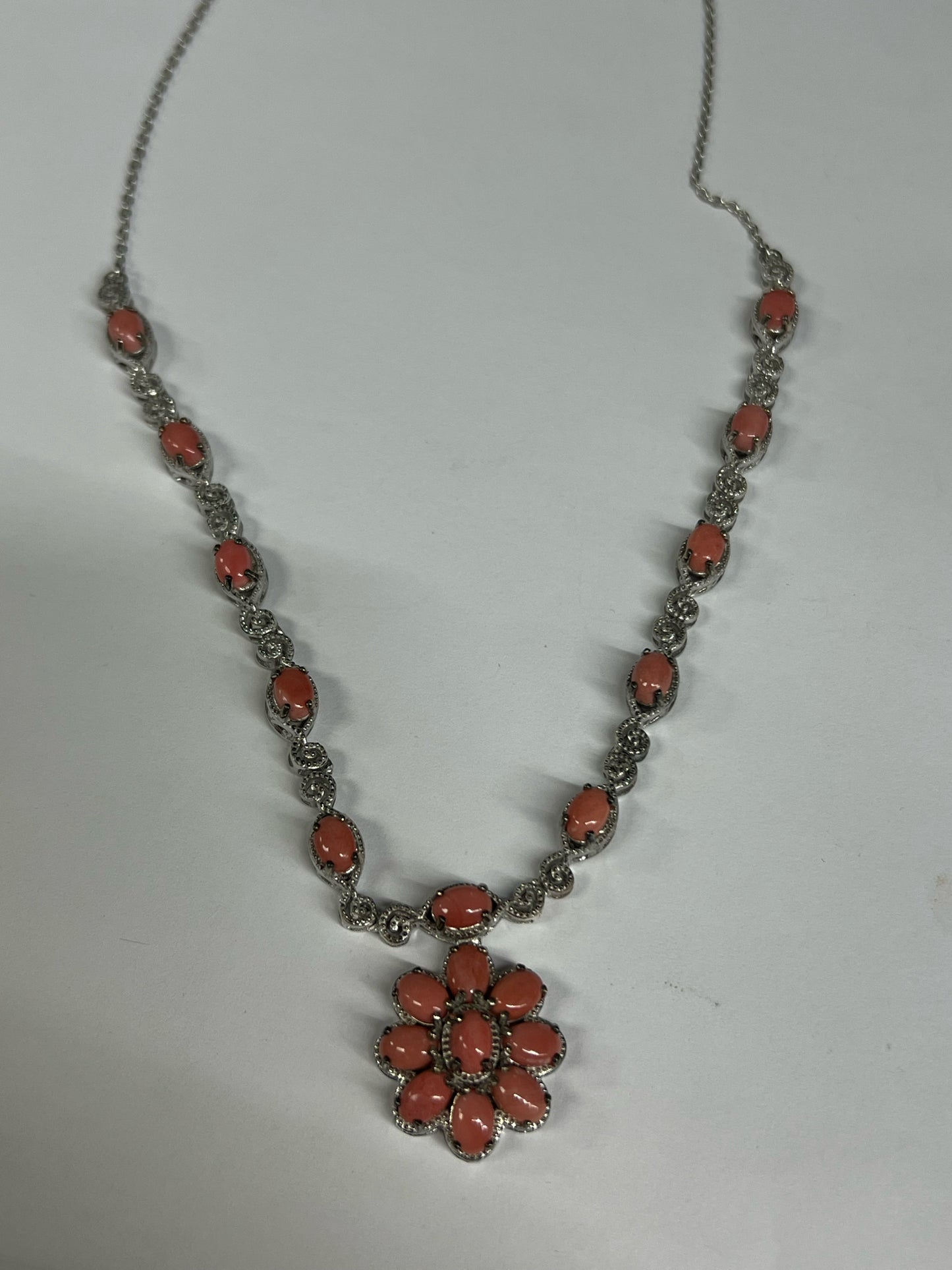 Sterling Silver Peach Opal Necklace New JTV