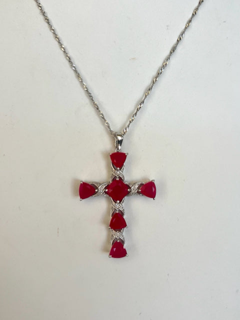 Sterling Silver Gemstone Necklace New JTV Cross Pendant Chain