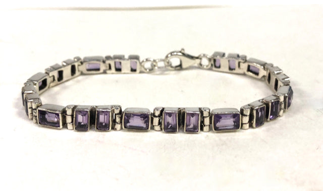Sterling Silver Amethyst Bracelet 7"