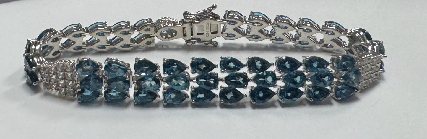 Sterling Silver Blue & White Topaz 8" Bracelet 27 ct tw New JTV