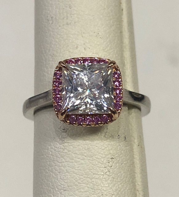 Platinum Moissanite & Pink Sapphire Ring Size 5.5