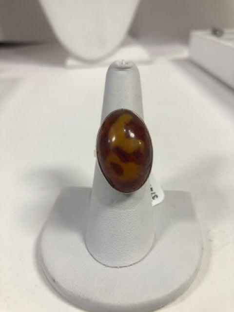 Sterling Silver Amber Ring Size 7