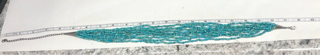 Carolyn Pollack Sterling Silver Beaded Turquoise 10 Strand Necklace Adj 17"-21”
