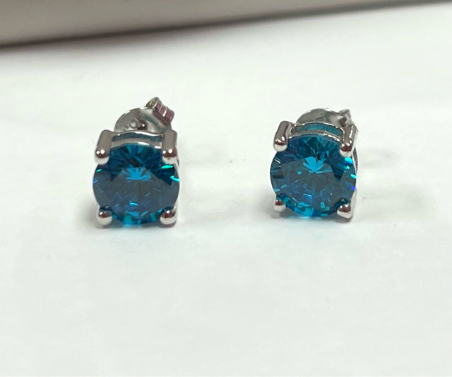 2 Pc Sterling Silver Blue Topaz Pendant & Chain & Earring Set