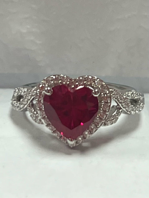 Sterling Silver Red Heart CZ Ring JTV Size 8 New