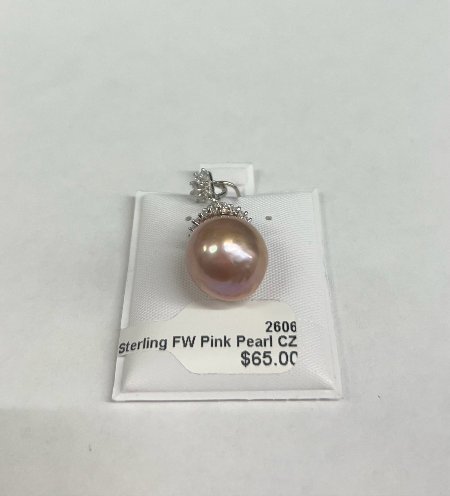 Sterling FW Pink Pearl CZ Pendant New JTV