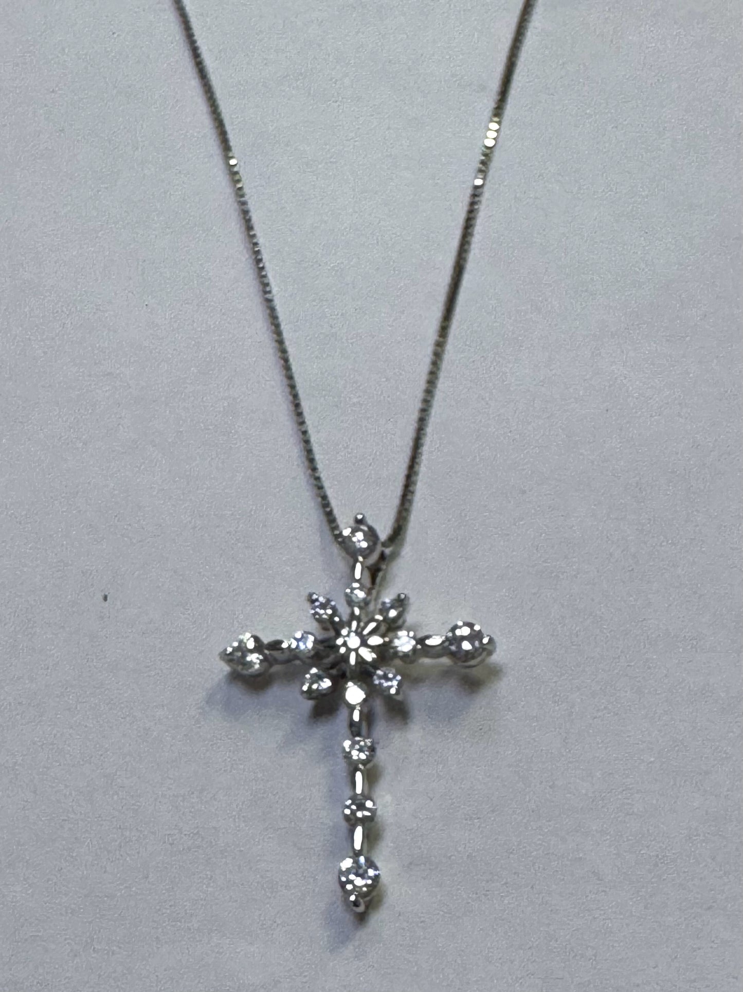 Sterling Silver CZ Cross Pendant & Adj Chain 18"-20"