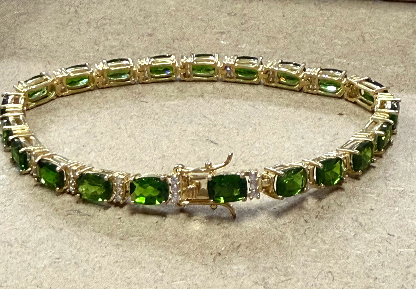 Sterling Silver Green Chrome Diopside & White Zircon Tennis Bracelet 8" DK JTV