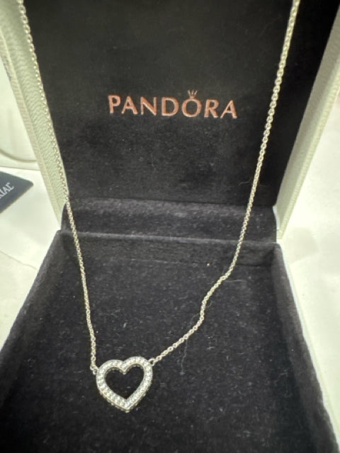 Pandora Sterling Silver Signature Open Heart Necklace 15" -18"
