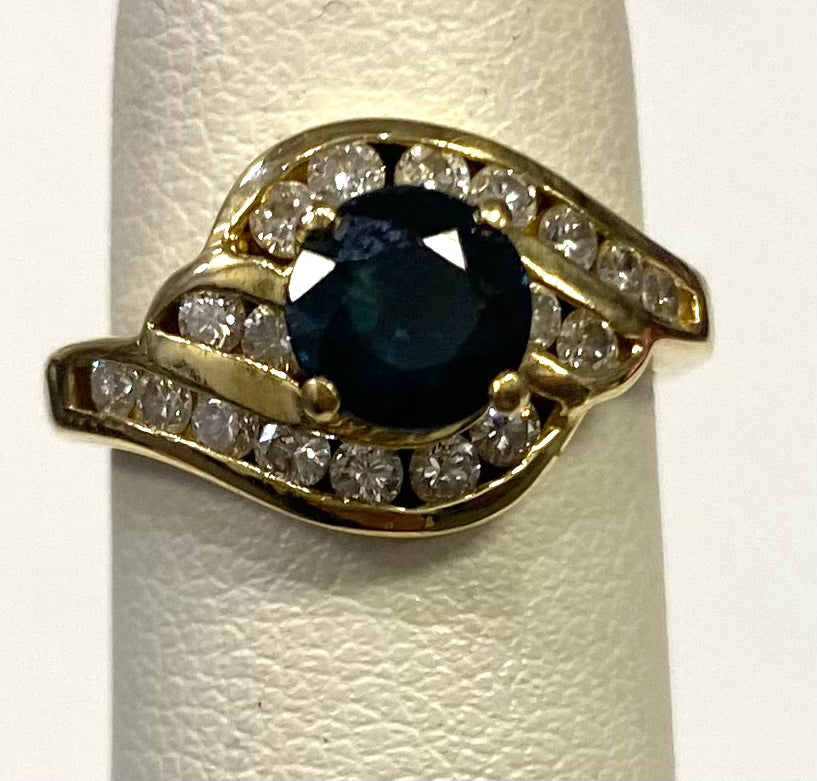 18k Yellow Gold Natural Sapphire Diamond Ring Size 3.75
