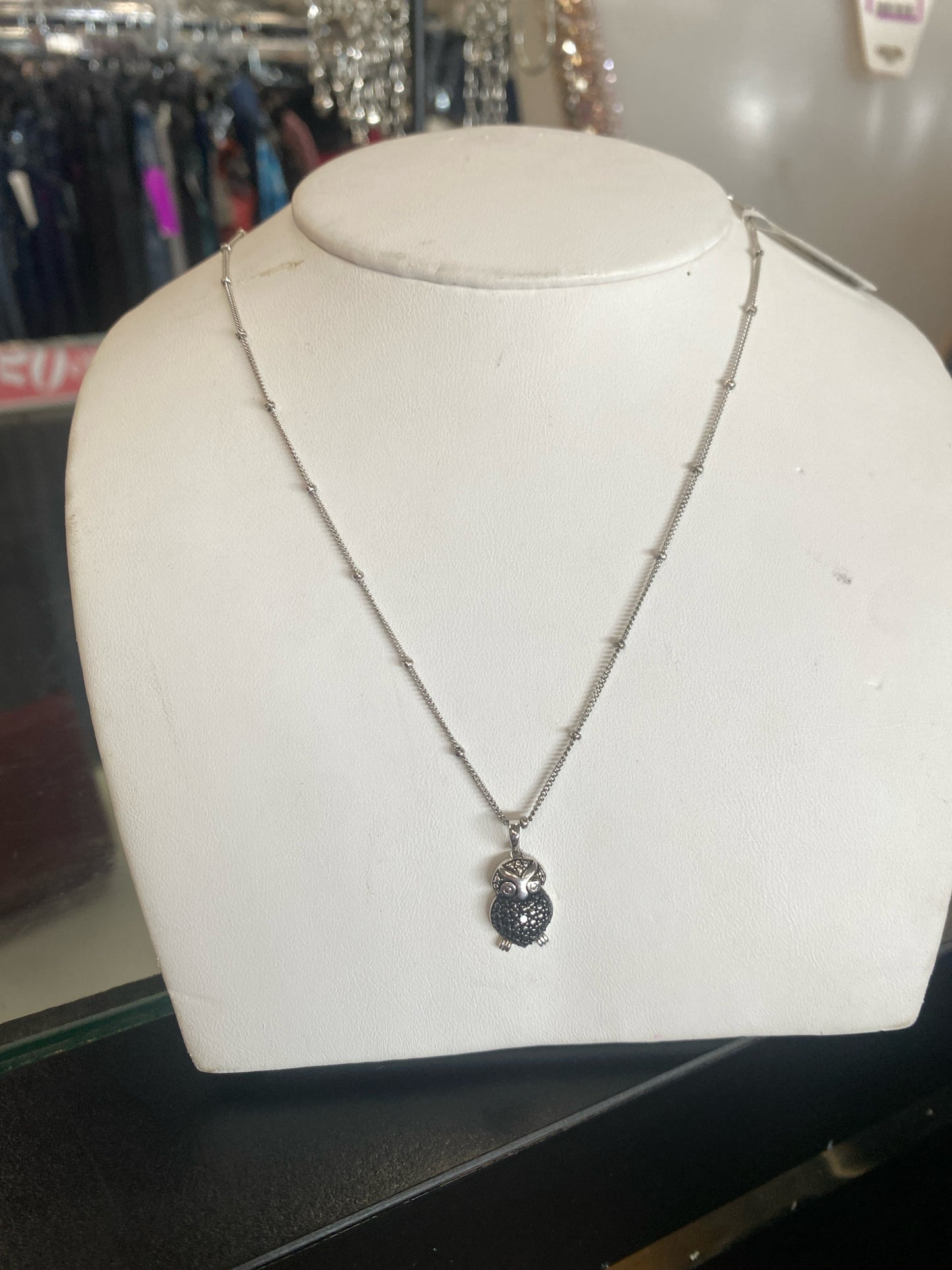 Sterling .12cttw Diamond Pendant Owl