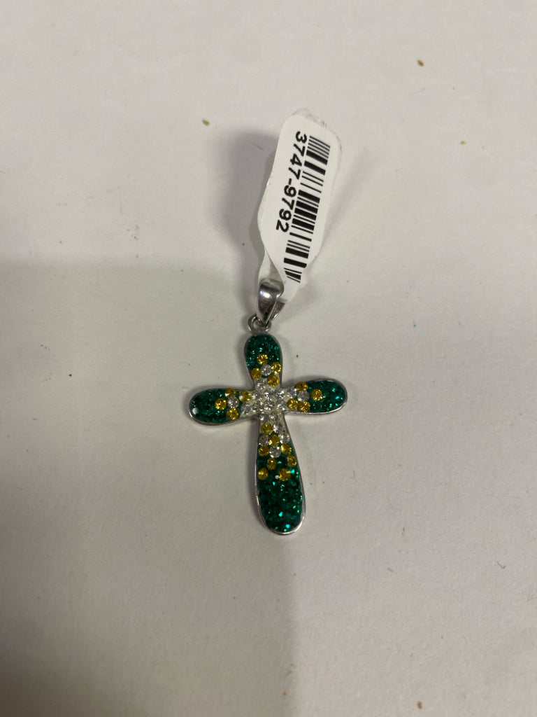 Sterling Silver Cross Pendant Green Yellow