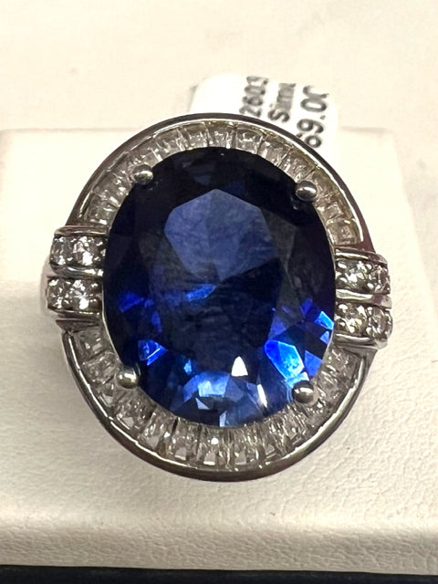 Sterling Silver Blue & White Simulant Ring Size 8 New JTV