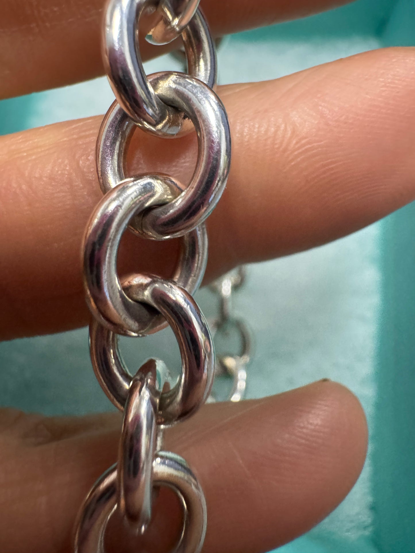 Tiffany & Co. 925 Sterling Silver Heart Tag Charm Link 7.25" Bracelet