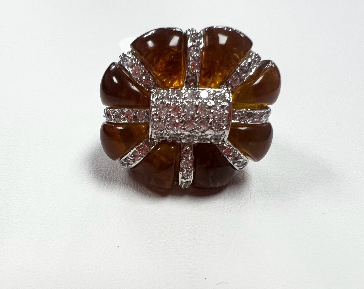 Sterling Carved Amber Ring Size 5