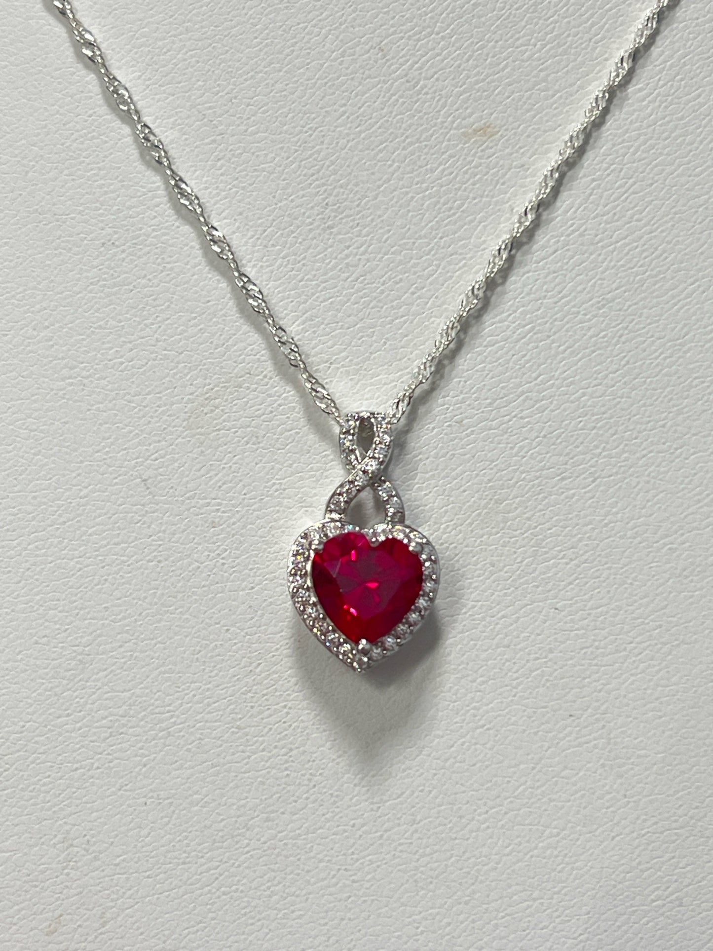 Sterling Silver Lab Cr Ruby & CZ Necklace Pendant Chain New JTV