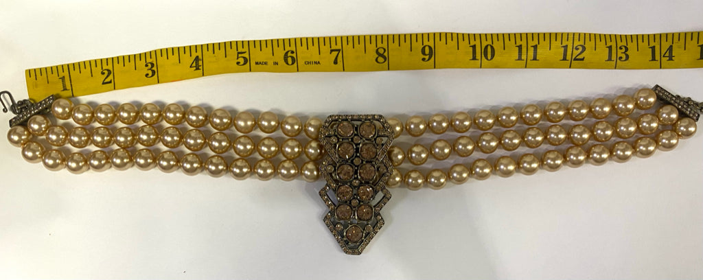 Heidi Daus Faux Champagne Pearl Multi Strand Necklace Art Deco Inspired 15"-19"