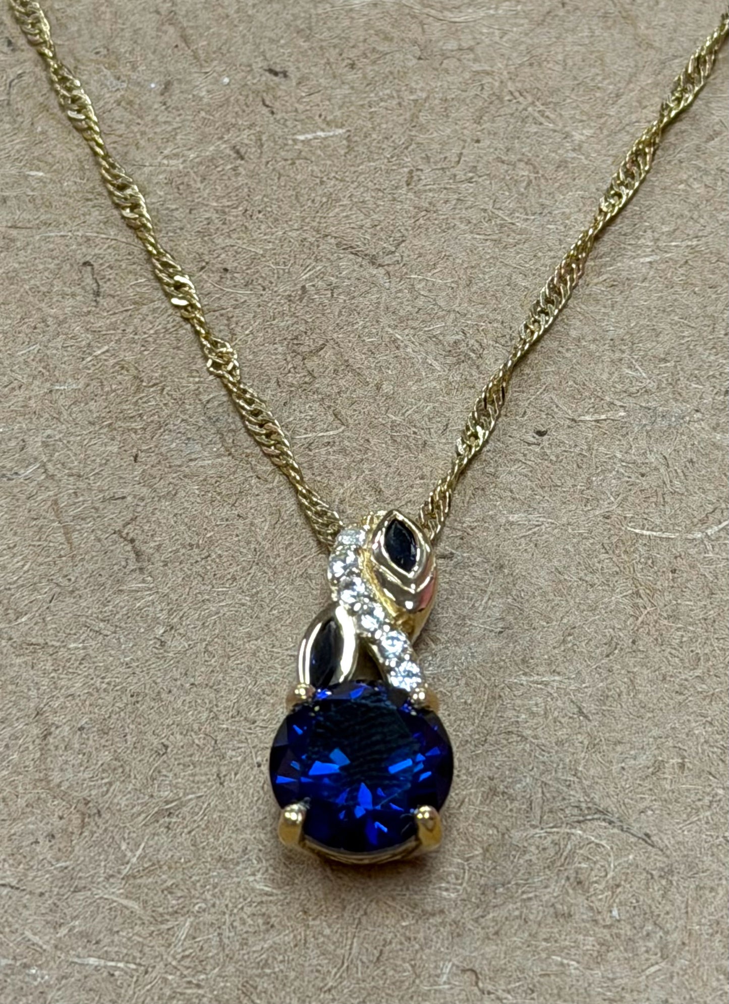 Gold Over Sterling Created Blue Sapphire Pendnt Necklace New JTV
