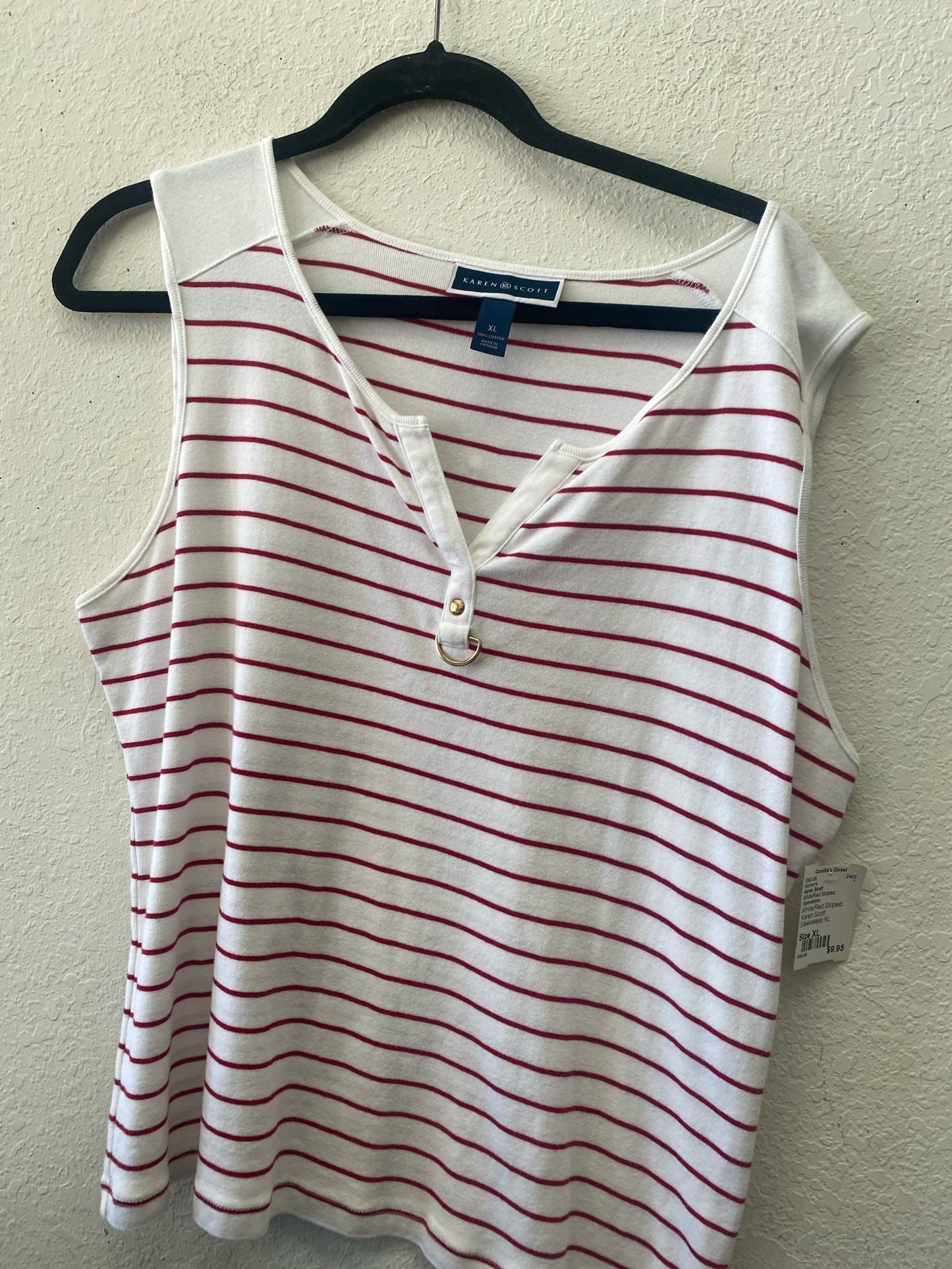 White/Red Striped Karen Scott Sleeveless XL