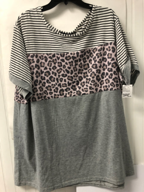 Animal Print/Gray Glitzy Girlz Short Sleeve Shirt Women's