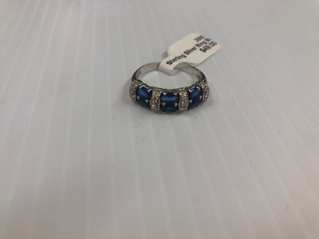 Sterling Silver Ring Size 9 Blue CZ