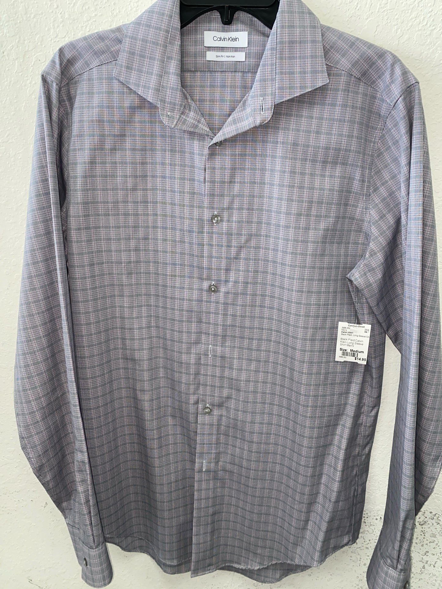 Black Plaid Calvin Klein Long Sleeve Shirt Men's