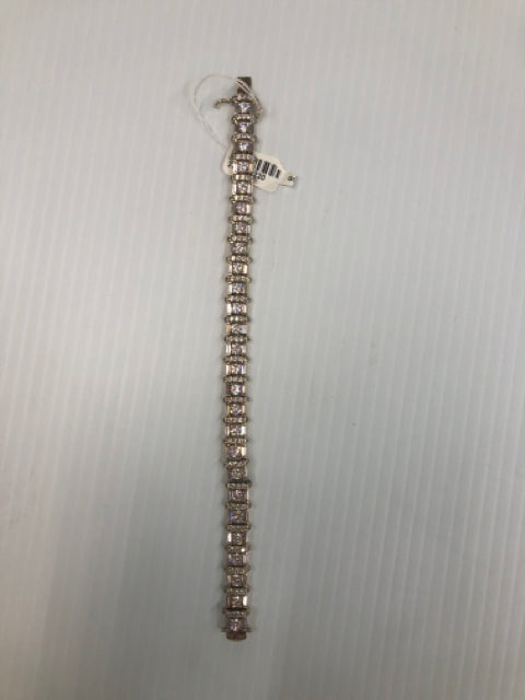 Gold Over Sterling Silver Tennis Bracelet 8.25" Baguettes