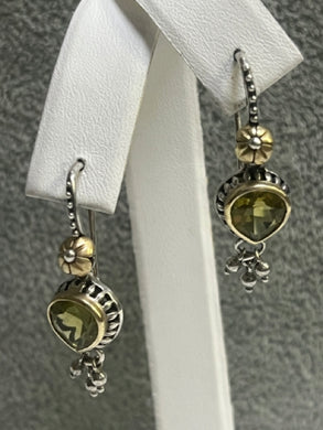 Barbara Bixby  Peridot 925 Sterling Silver & 18k Yellow Gold Flower Earrings