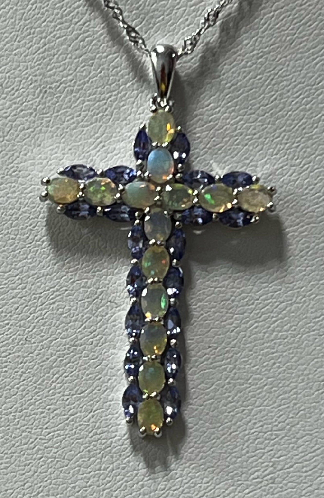Sterling Silver Opal & Tanzanite Pendant & Necklace Chain New JTV