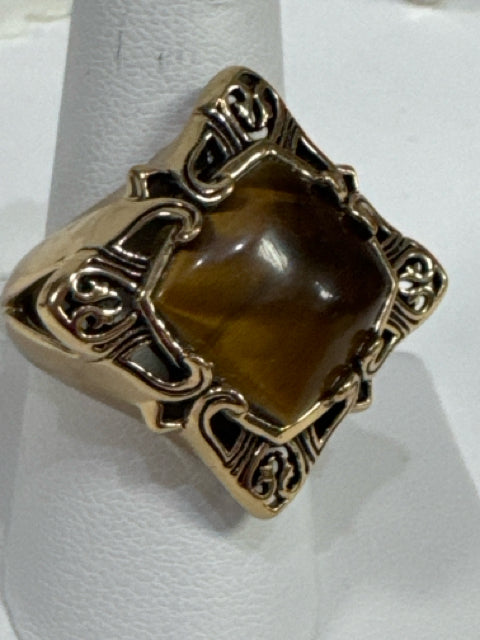 Barse Tiger's Eye Cabochon Statement Ring Brass Size 9