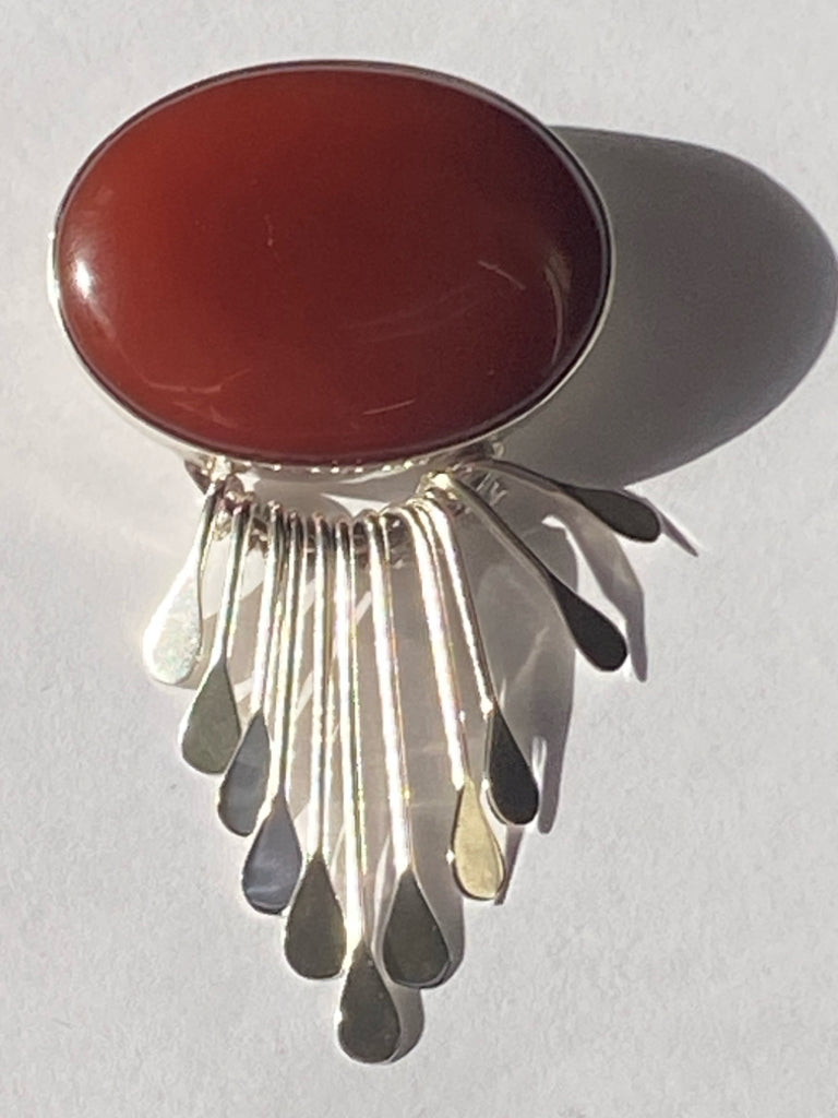 Vintage RIS Mexico sterling silver carnelian dangle pendant brooch 1.5" x 2.75"