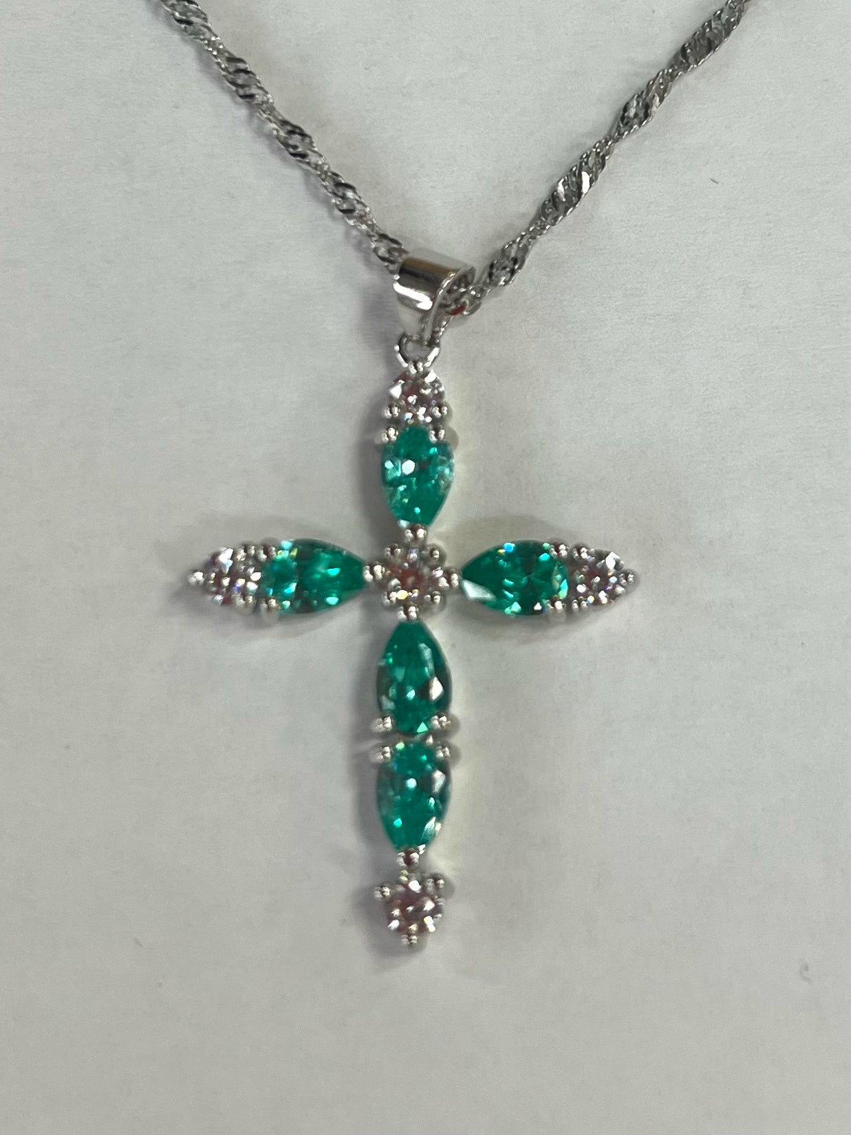 Sterling Silver Gemstone Cross Pendant & Chain New JTV