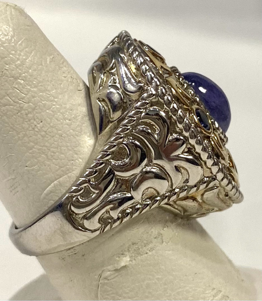 Michelle Albala Sterling Silver 2 Tone Ring Oval Cabochon Gemstone Size 7