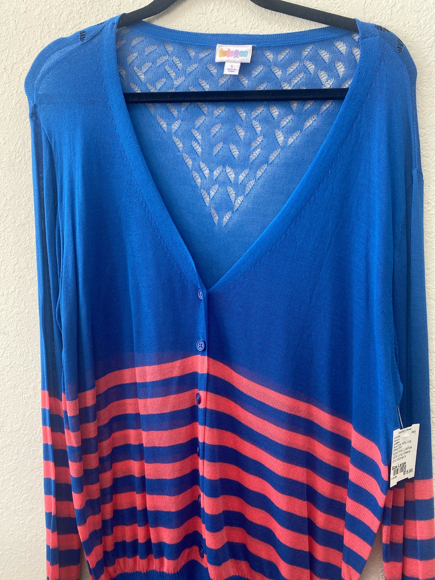 Blue/Coral LulaRoe NEW Long Sleeve Shirt Women's
