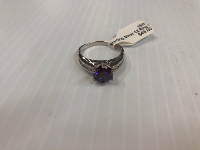 Sterling Silver CZ Ring Size 10 Purple