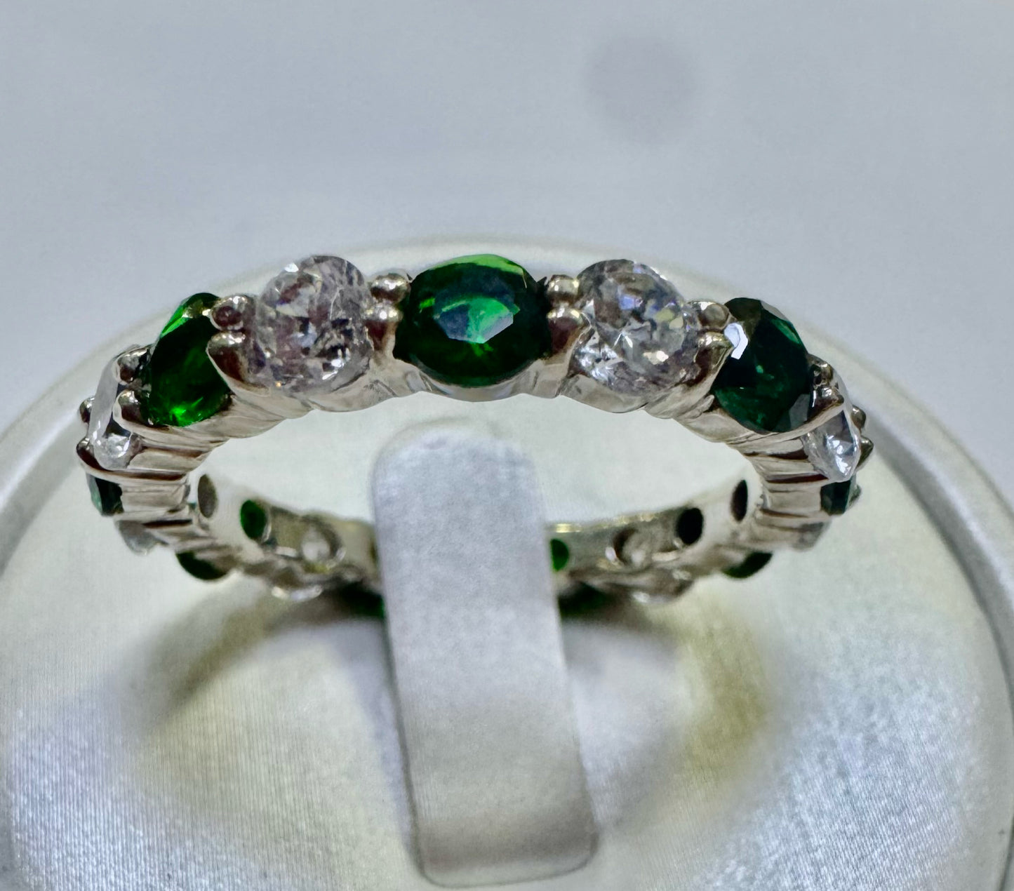 Sterling Silver Green White CZ Ring Size 10